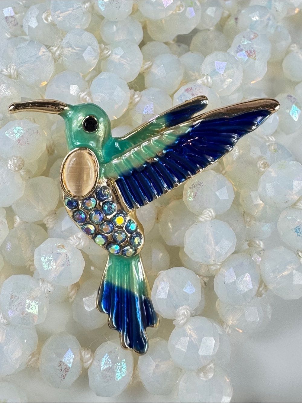 Enamel Hummingbird Brooch Pin in Teal and Blue